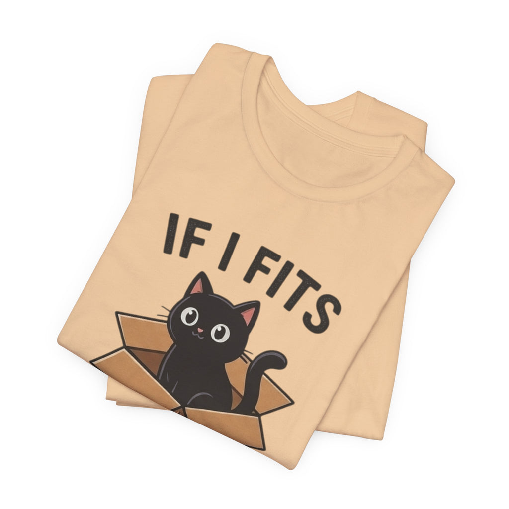 If I Fits I Sits Cat T-Shirt – Cute Black Cat in Box Funny Tee