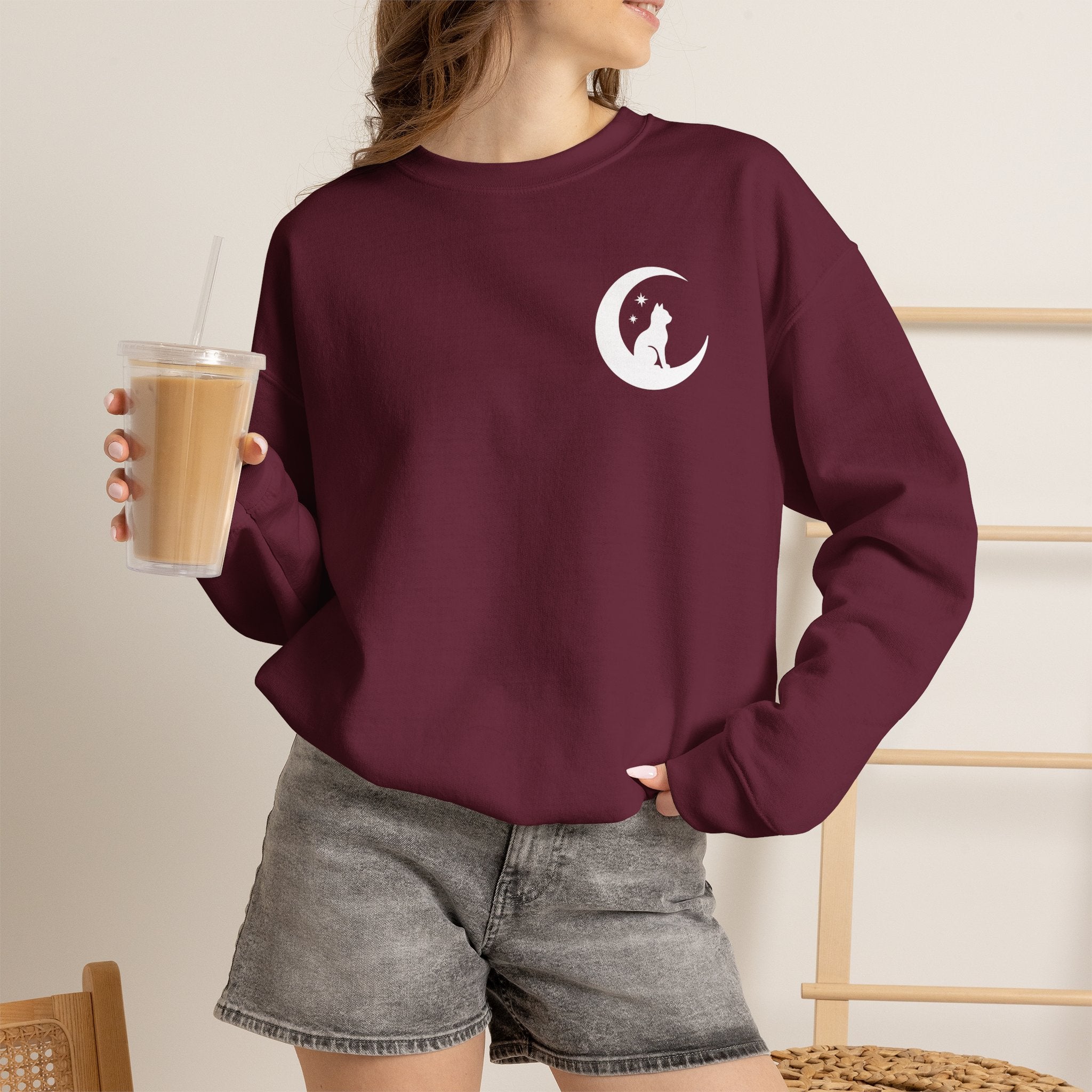 Stay Spooky Sweatshirt – Halloween Cat Moon Graphic Crewneck