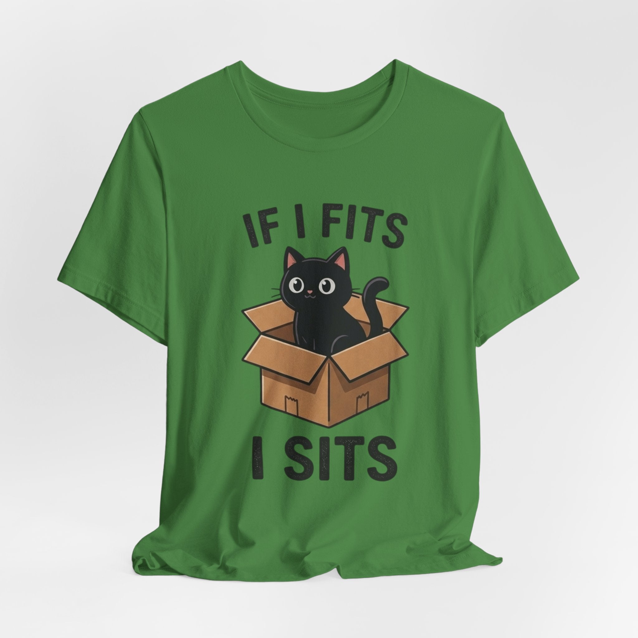 If I Fits I Sits Cat T-Shirt – Cute Black Cat in Box Funny Tee