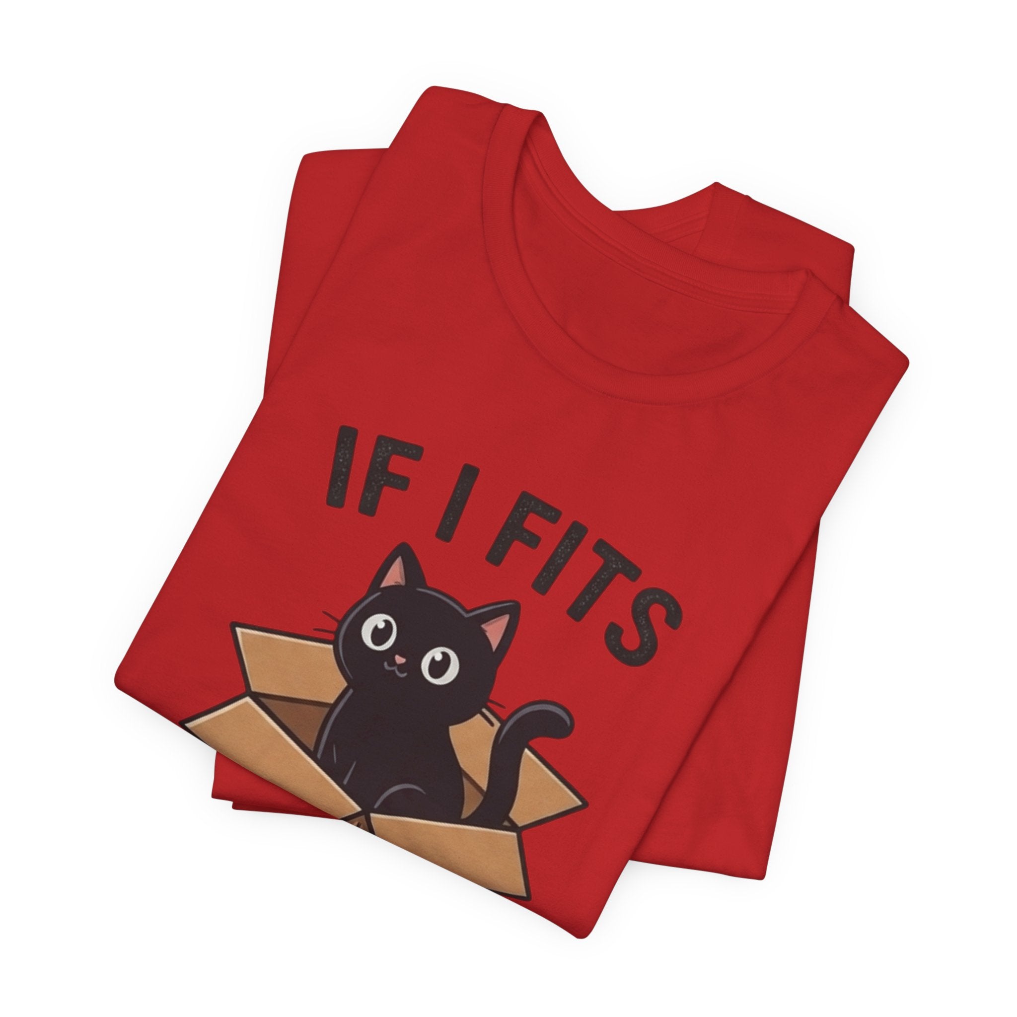 If I Fits I Sits Cat T-Shirt – Cute Black Cat in Box Funny Tee
