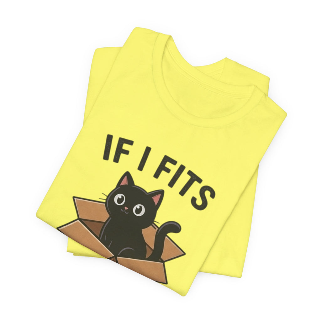 If I Fits I Sits Cat T-Shirt – Cute Black Cat in Box Funny Tee