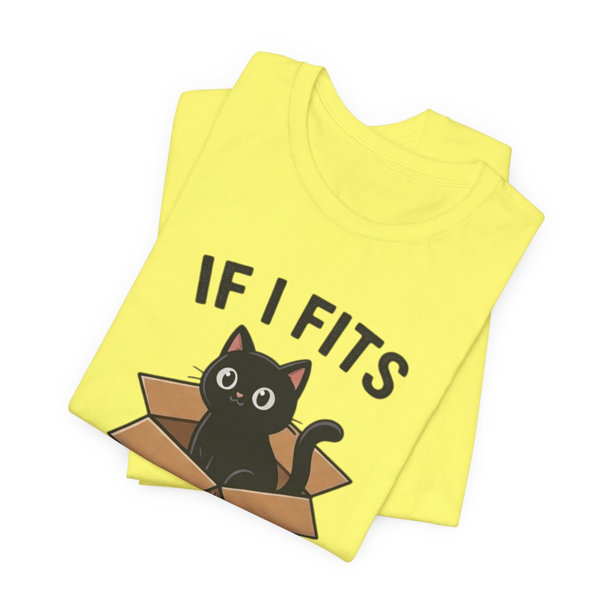 If I Fits I Sits Cat T-Shirt – Cute Black Cat in Box Funny Tee