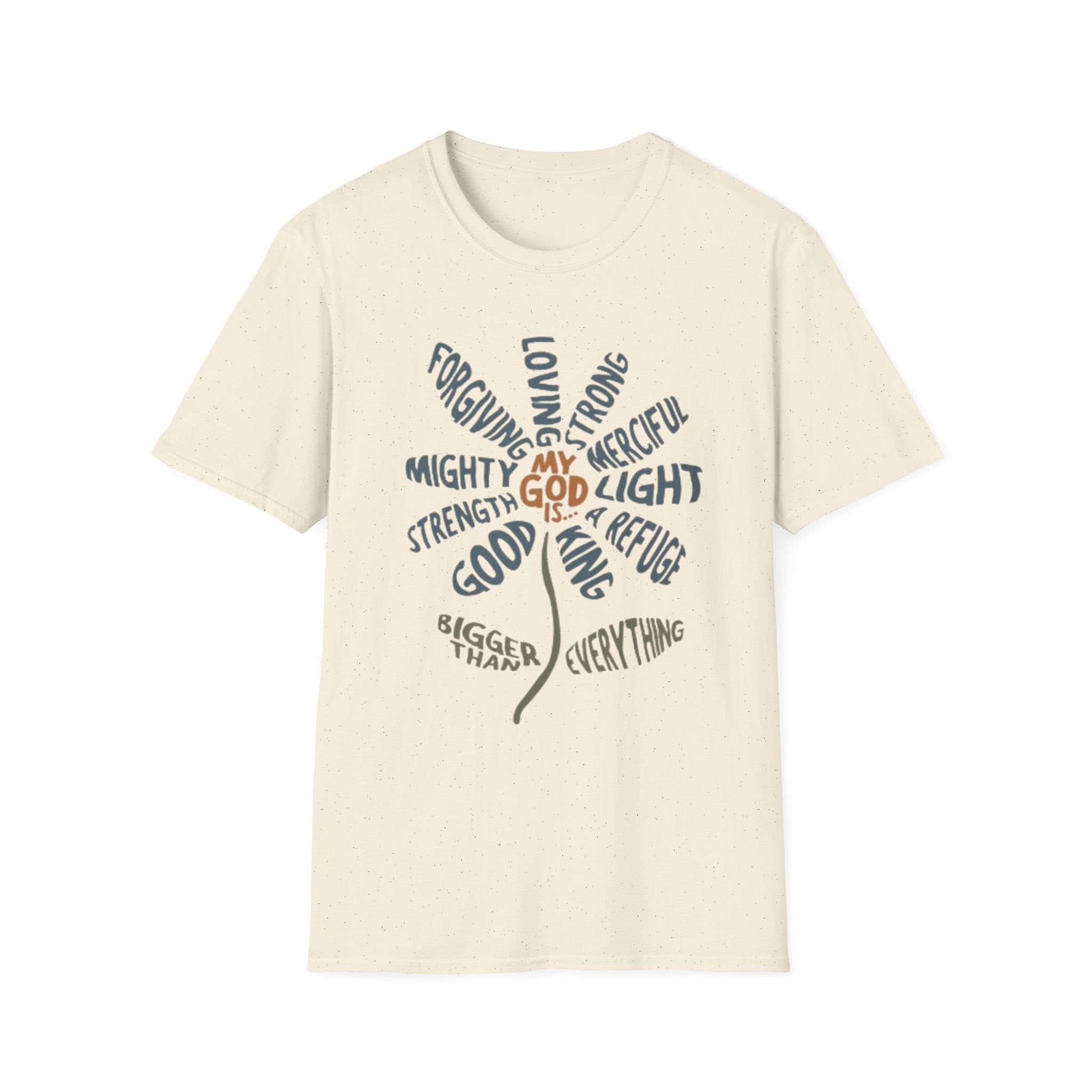 T-Shirt — "My God Is" Faith Word Flower Christian Tee