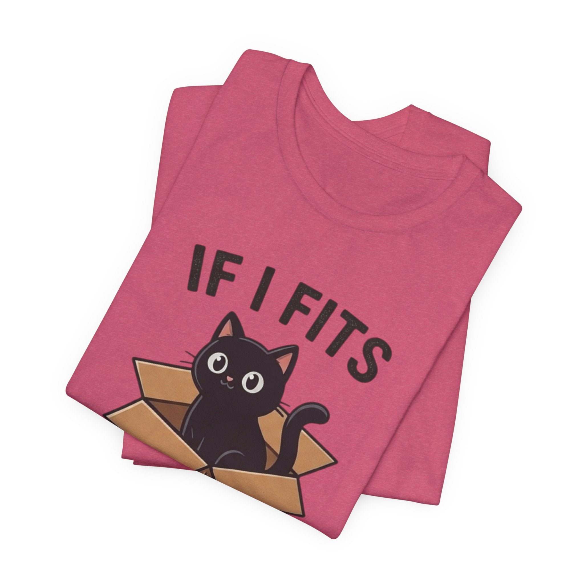 If I Fits I Sits Cat T-Shirt – Cute Black Cat in Box Funny Tee