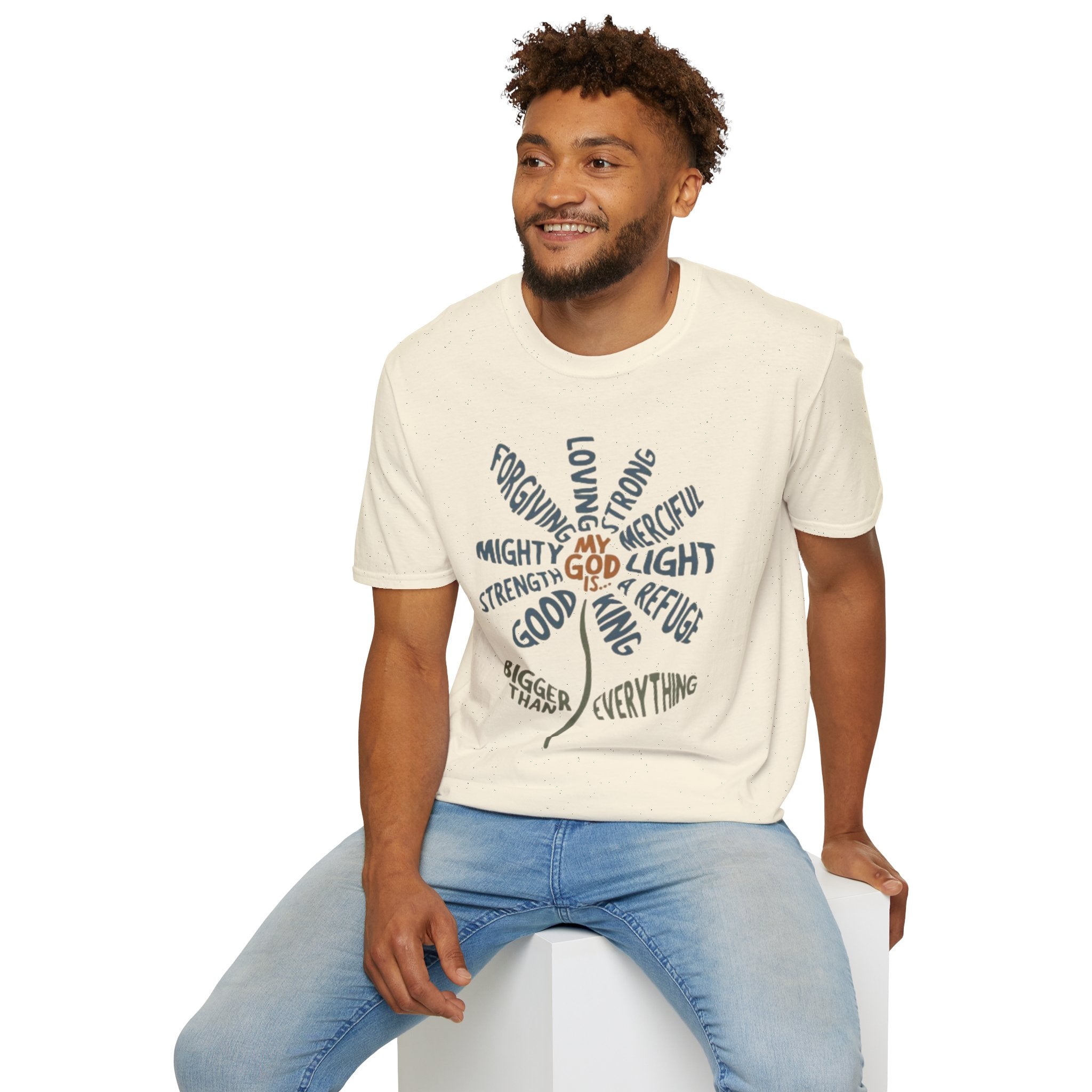 T-Shirt — "My God Is" Faith Word Flower Christian Tee
