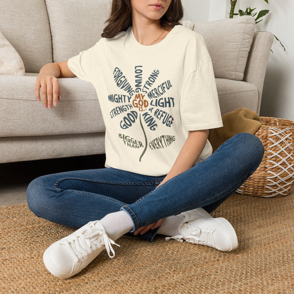 T-Shirt — "My God Is" Faith Word Flower Christian Tee