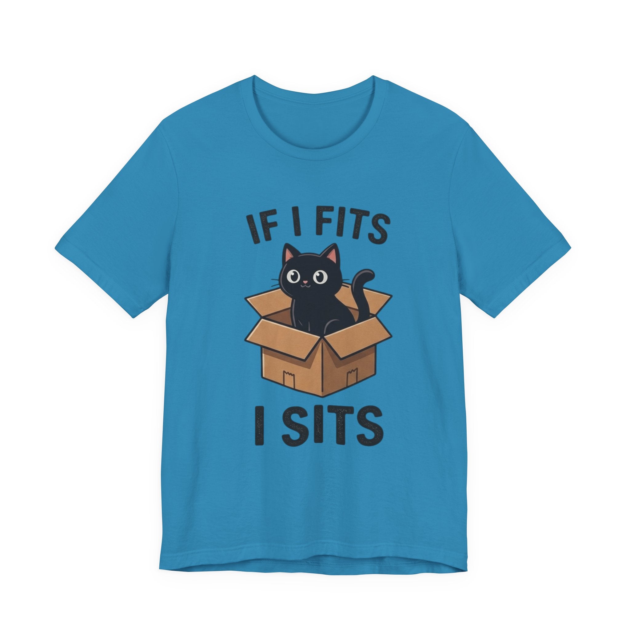 If I Fits I Sits Cat T-Shirt – Cute Black Cat in Box Funny Tee