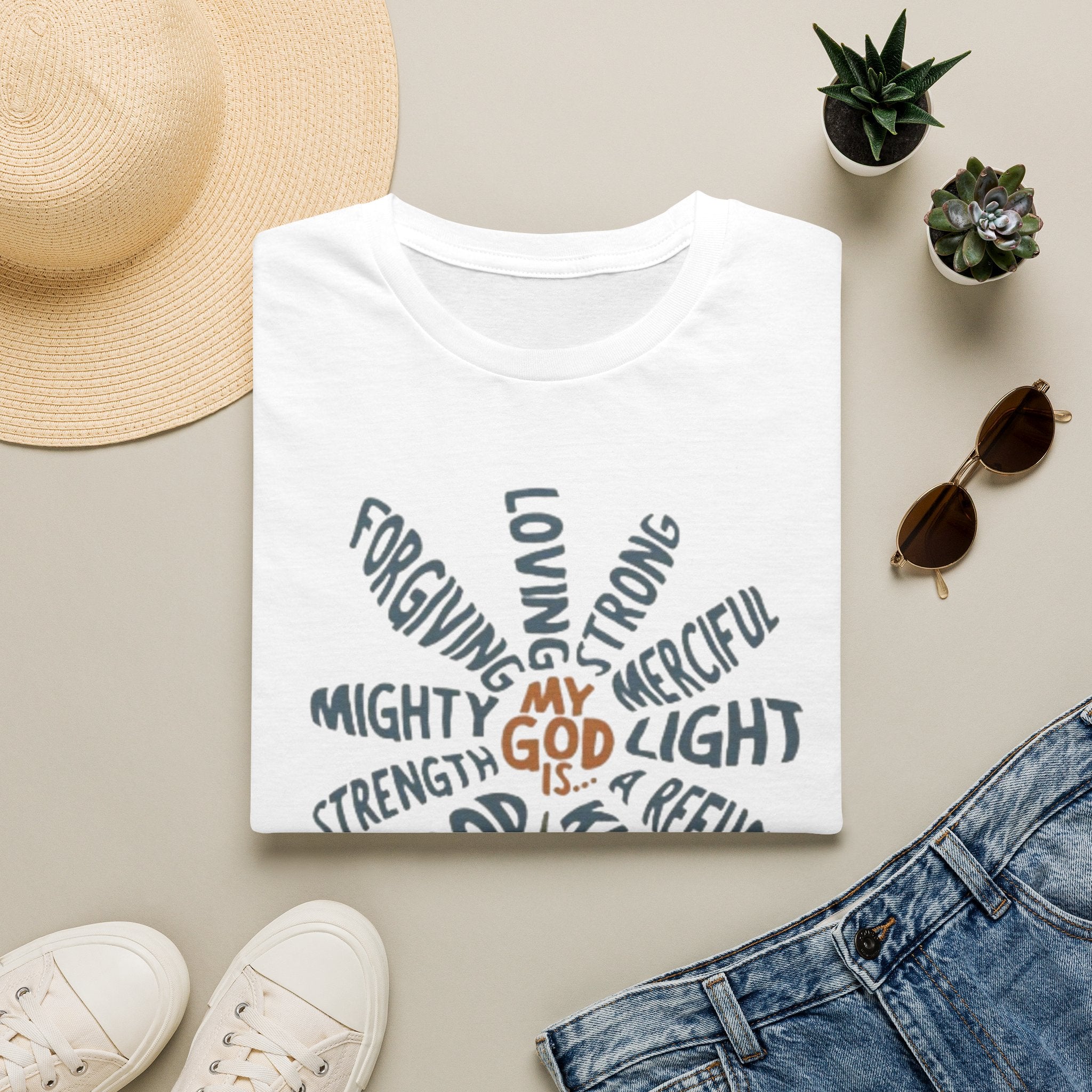 T-Shirt — "My God Is" Faith Word Flower Christian Tee