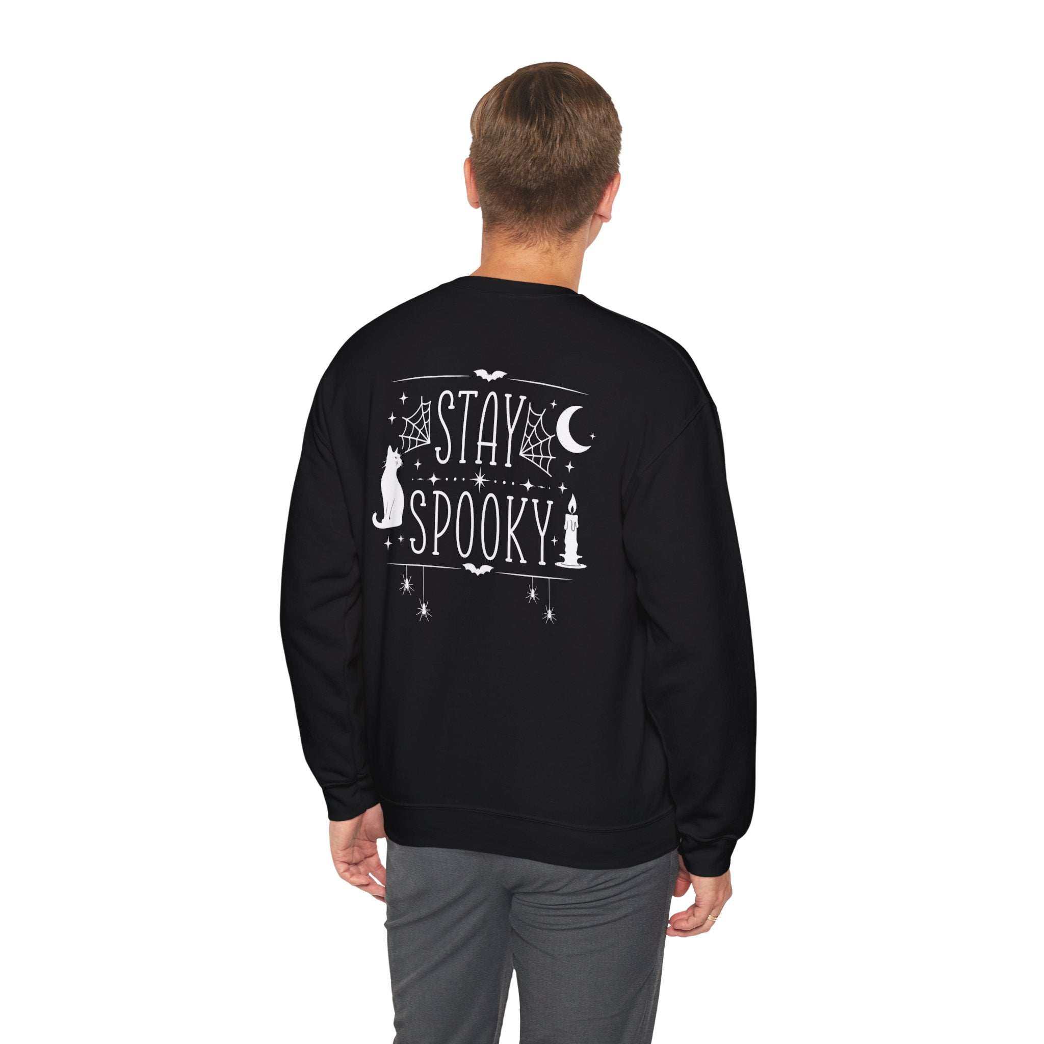 Stay Spooky Sweatshirt – Halloween Cat Moon Graphic Crewneck