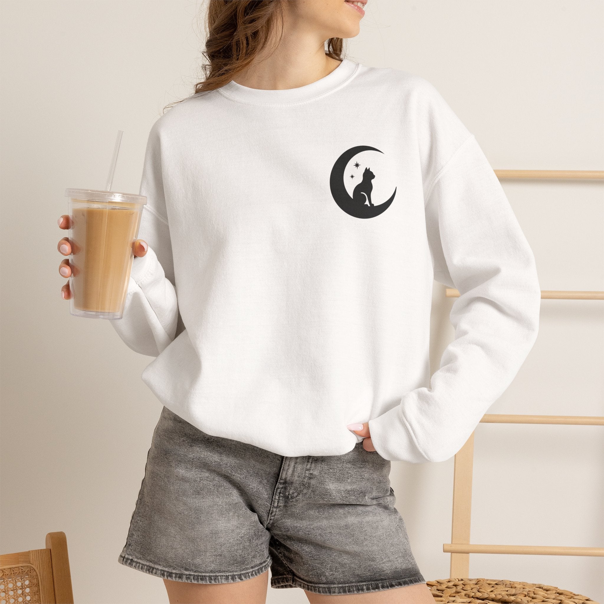Stay Spooky Sweatshirt – Halloween Cat Moon Graphic Crewneck