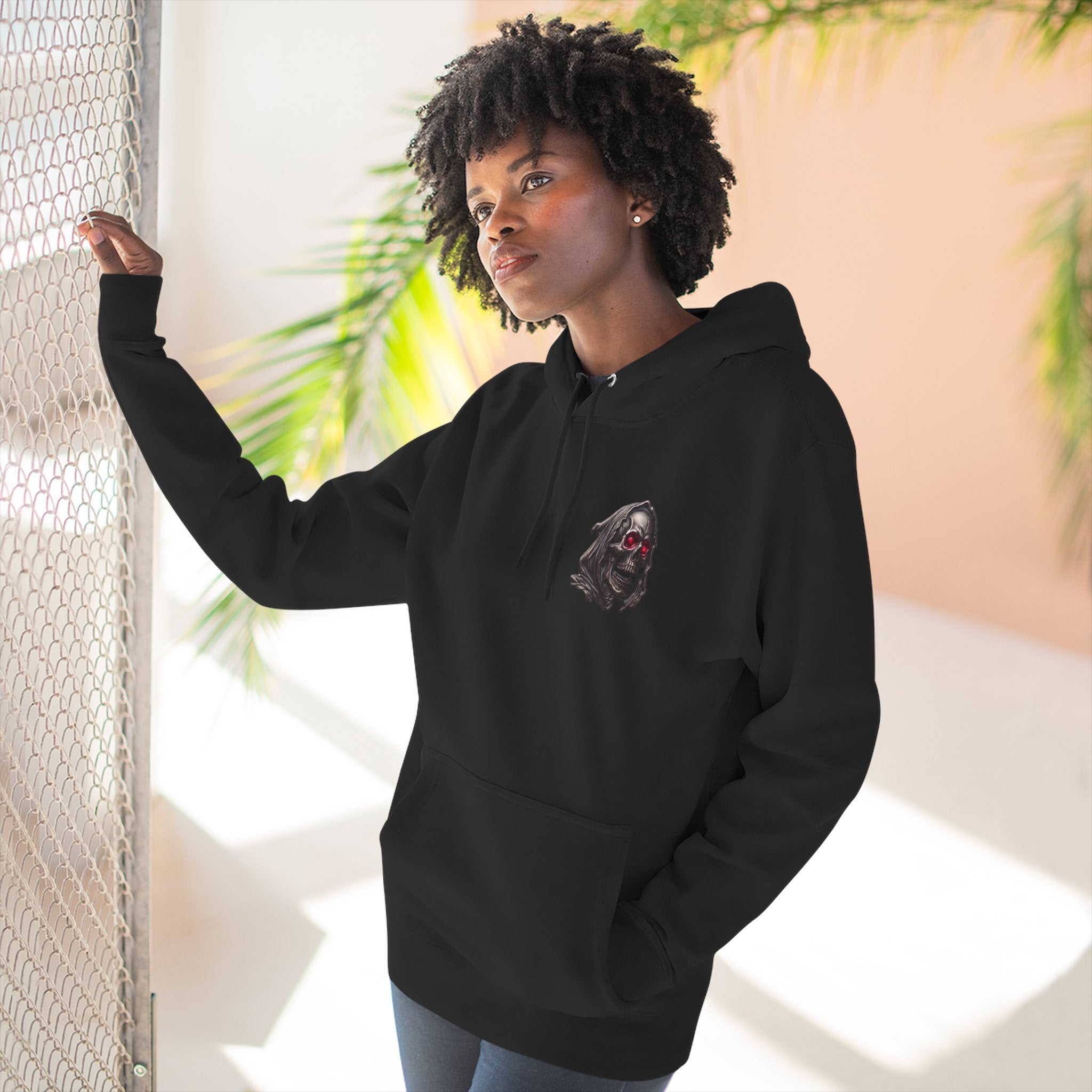 Grim Reaper Hoodie — “I’m Not Here to Make Friends” Graphic Fleece Hoodie