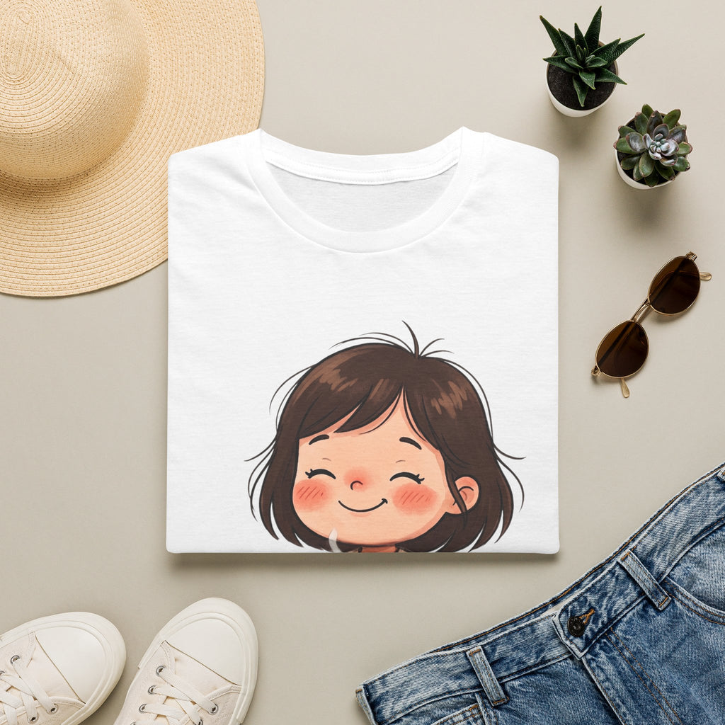 Cute Girl with Coffee T-Shirt — Cozy Cartoon Graphic Tee