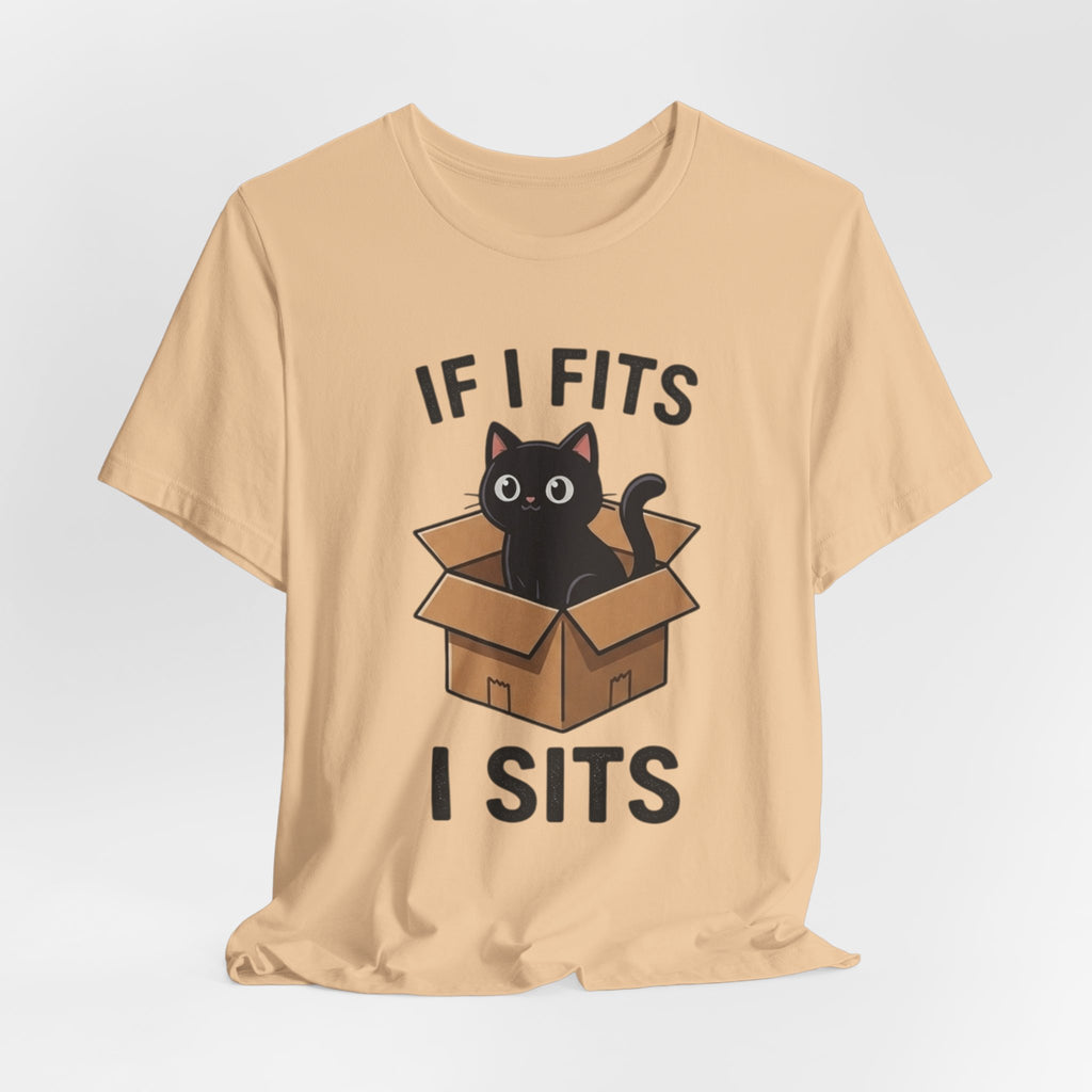If I Fits I Sits Cat T-Shirt – Cute Black Cat in Box Funny Tee