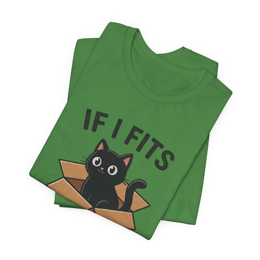 If I Fits I Sits Cat T-Shirt – Cute Black Cat in Box Funny Tee